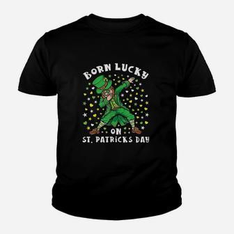 Born Lucky On St Patricks Day Dabbing Leprechaun Birthday Youth T-shirt | Crazezy