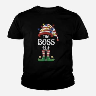 Boss Elf Lights Funny Matching Family Christmas Party Pajama Youth T-shirt | Crazezy UK
