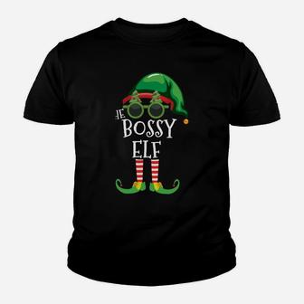 Bossy Elf Matching Christmas Group Party Pjs Family Outfits Youth T-shirt | Crazezy