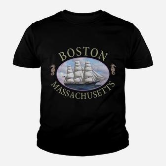 Boston Massachusetts Nautical Youth T-shirt | Crazezy