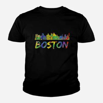 Boston Massachusetts Skyline Vintage Youth T-shirt | Crazezy