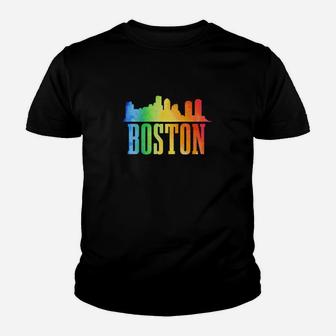 Boston Skyline Rainbow Lgbtq Gay Pride Massachusetts Youth T-shirt - Monsterry