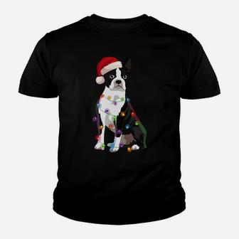Boston Terrier Bostie Christmas Lights Xmas Dog Lover Sweatshirt Youth T-shirt | Crazezy