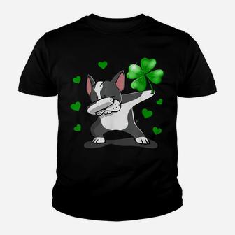 Boston Terrier Dabbing Lucky Irish Shamrock Youth T-shirt | Crazezy
