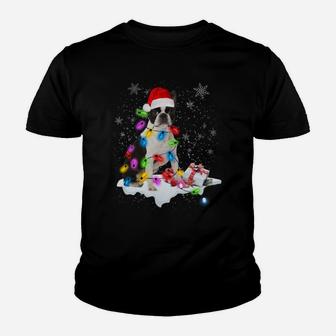 Boston Terrier Dog Santa Christmas Dog Lovers Xmas Lights Sweatshirt Youth T-shirt | Crazezy