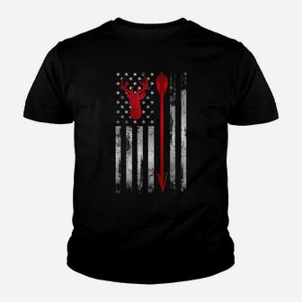 Bowhunter Gift Patriotic American Usa Flag Deer Bow Hunting Youth T-shirt | Crazezy DE
