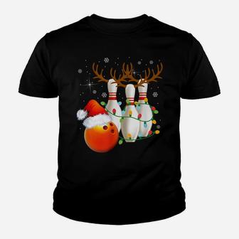 Bowling Gifts Christmas Bowling Santa Hat Christmas Lights Youth T-shirt | Crazezy DE
