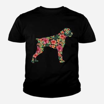 Boxer Flower Funny Dog Silhouette Floral Gifts Women Men Youth T-shirt | Crazezy