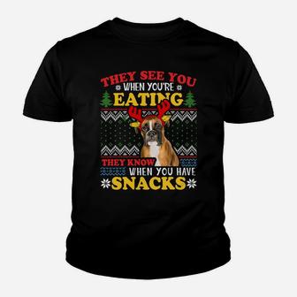 Boxer Ugly Xmas Sweatshirt They See You're Eating Sweatshirt Youth T-shirt | Crazezy