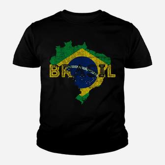 Brazilian Map And Flag Souvenir - Distressed Brazil Youth T-shirt | Crazezy
