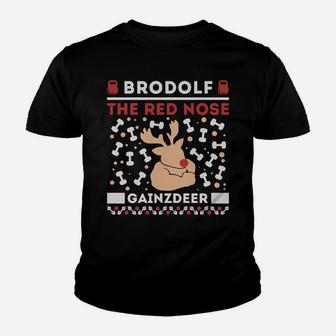 Brodolf Rudolf Workout Gym Funny Ugly Christmas Sweatshirt Sweatshirt Youth T-shirt | Crazezy DE