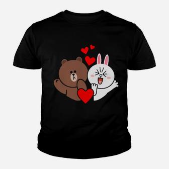 Brown Bear Cony Bunny Rabbit Love & Kisses For You Valentine Youth T-shirt - Monsterry DE