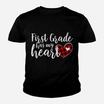 Buffalo Plaid 1St First Grade Has My Heart Teacher Valentine Youth T-shirt | Crazezy