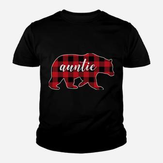 Buffalo Plaid Auntie Bear Gifts Christmas Matching Family Youth T-shirt | Crazezy