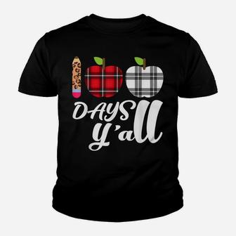Buffalo Plaid Leopard 100 Days Y'all Cute100th Day Of School Youth T-shirt | Crazezy