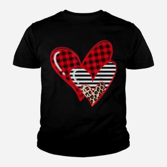 Buffalo Plaid Leopard Hearts Valentine's Day Youth T-shirt - Monsterry AU