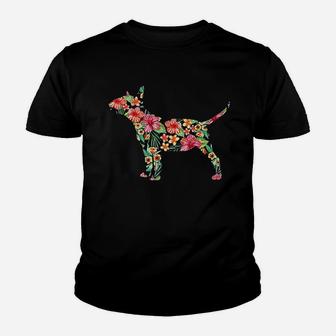 Bull Terrier Flower Funny Dog Youth T-shirt | Crazezy