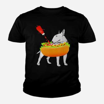 Bull Terrier Hot Dog Funny Hot Dogs Christian Foodie Youth T-shirt - Monsterry