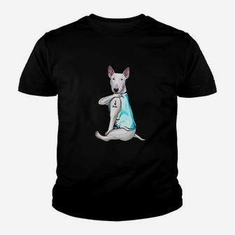 Bull Terrier Tattoos I Love Dad Sitting Youth T-shirt | Crazezy DE