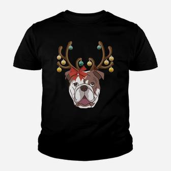 Bulldog With Antlers For Christmas Sweatshirt Youth T-shirt | Crazezy