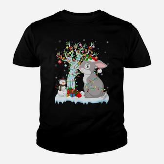 Bunny Xmas Tree Lighting Funny Santa Hat Bunny Christmas Youth T-shirt | Crazezy CA