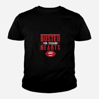 Busted For Stealing Hearts Valentines Day Youth T-shirt - Monsterry