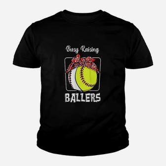 Busy Raising Ballers Softball Youth T-shirt | Crazezy
