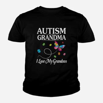 Butterfly Autism Grandma I Love My Grandson Youth T-shirt | Crazezy