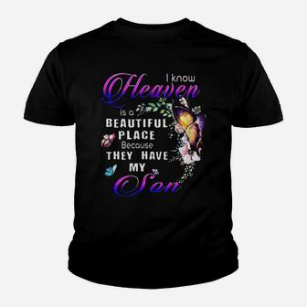 Butterfly Purple Is A Beautiful Place Because They Have My Son Youth T-shirt - Monsterry UK
