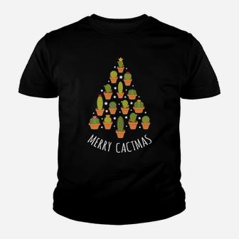 Cactus Christmas Tree Merry Cactmas Funny Succulent Pun Youth T-shirt | Crazezy