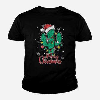 Cactus Wear Santa's Hat With Christmas Lights Cactus Lovers Youth T-shirt | Crazezy
