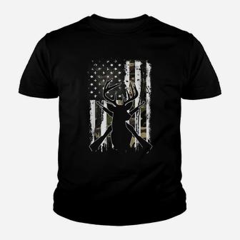 Camo American Flag Deer Hunting Whitetail Buck Usa Hunter Youth T-shirt | Crazezy AU