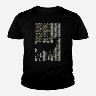 Camo American Flag Deer Vintage Buck Elk Hunting Hunter Gift Youth T-shirt | Crazezy UK