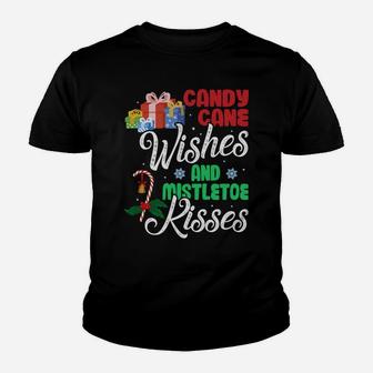 Candy Cane Wishes Mistletoe Kisses - Funny Christmas Sweatshirt Youth T-shirt | Crazezy