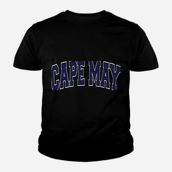 Cape May Varsity Style Navy Blue Text Youth T-shirt | Crazezy AU