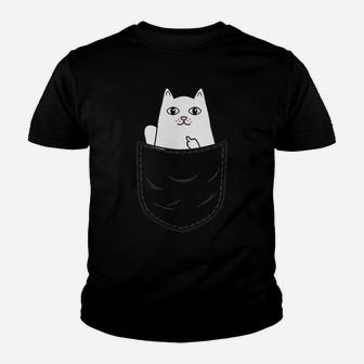 Cat Middle Finger Pocket Funny Cat Youth T-shirt | Crazezy AU