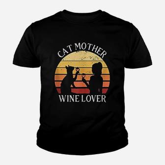 Cat Mother Wine Lover Vintage Youth T-shirt | Crazezy CA