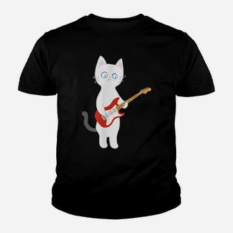 Cat Playing Electric Guitar Youth T-shirt | Crazezy