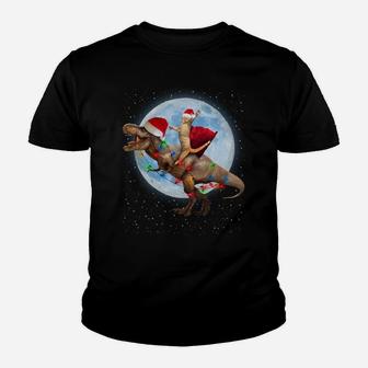 Cat Riding Dinosaur T Rex Moon Funny Christmas Xmas Gift Sweatshirt Youth T-shirt | Crazezy UK