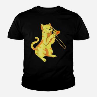 Cat Trombone - Meow Collection Gift For Music Lovers Youth T-shirt | Crazezy UK