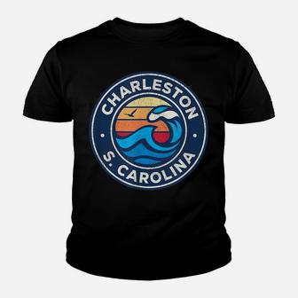 Charleston South Carolina Sc Vintage Nautical Waves Design Youth T-shirt | Crazezy UK