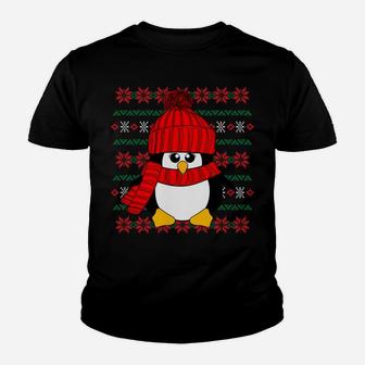 Cheeky Red Penguin Poinsettia Ugly Christmas Sweater Design Sweatshirt Youth T-shirt | Crazezy