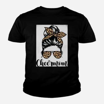 Cheer Mom Leopard Messy Bun Lovers Mother Soccer Lover Sweatshirt Youth T-shirt | Crazezy AU