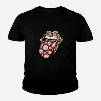 Cheetah Print Lips With Red White Baseball Tongue Youth T-shirt | Crazezy UK