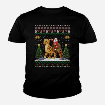 Cheetah Ugly Xmas Gift Santa Riding Cheetah Christmas Sweatshirt Youth T-shirt | Crazezy
