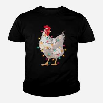 Chicken Christmas Lights With Santa Hat Funny Pajamas Sweatshirt Youth T-shirt | Crazezy