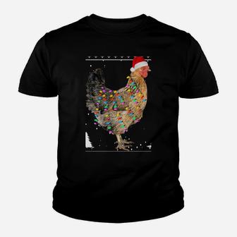 Chicken Lights With Santa Hat Christmas Pajamas Ugly Youth T-shirt | Crazezy UK