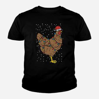 Chicken Santa Hat Christmas Lights Funny Xmas Animal Gift Sweatshirt Youth T-shirt | Crazezy