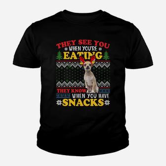 Chihuahua Ugly Xmas Sweatshirt They See You're Eating Sweatshirt Youth T-shirt | Crazezy