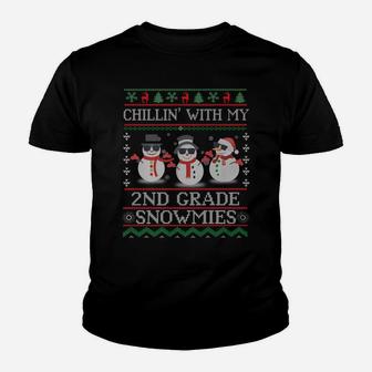 Chillin With My 2Nd Grade Snowmies Ugly Sweater Christmas Youth T-shirt | Crazezy